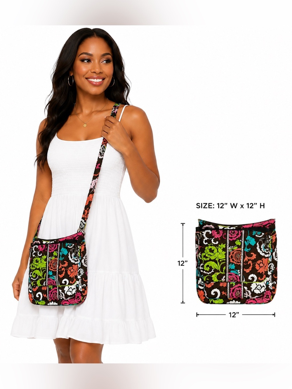 Vera Bradley Lola Medium Floral Print Quilted Flap Crossbody Shoulder Bag Travel - Picture 2 of 11